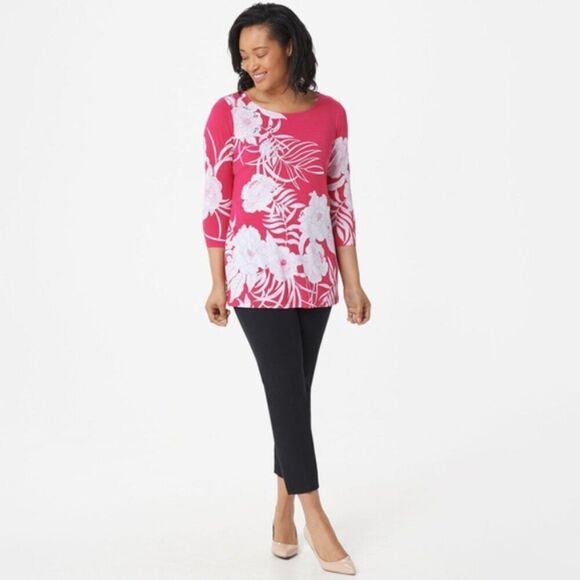 NWOT Dennis Basso Printed Caviar Crepe 3/4-Sleeve Tunic | Size 2X - Picture 1 of 11